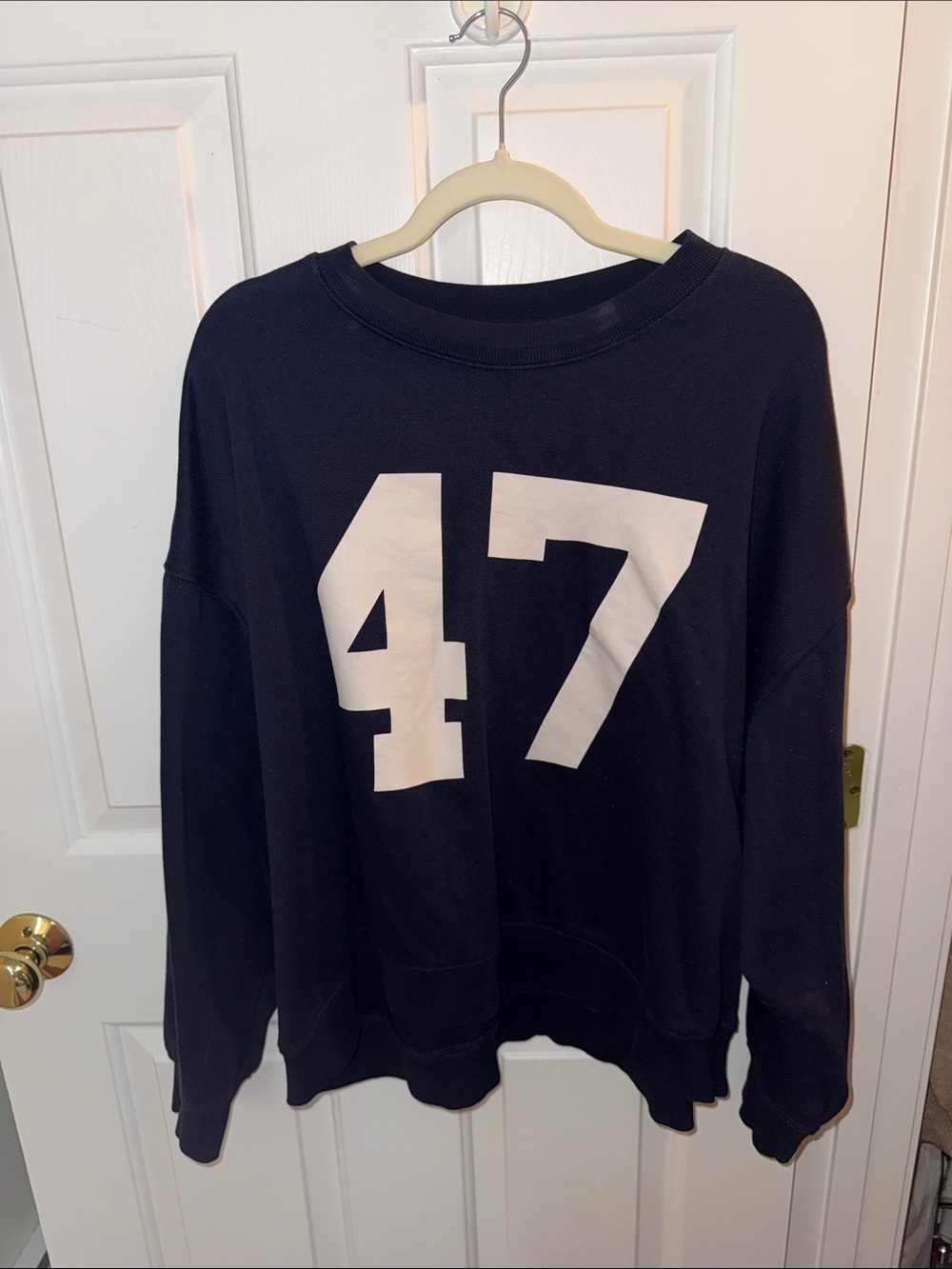 Women's Black Pullover Sweater with White '47' Graphic